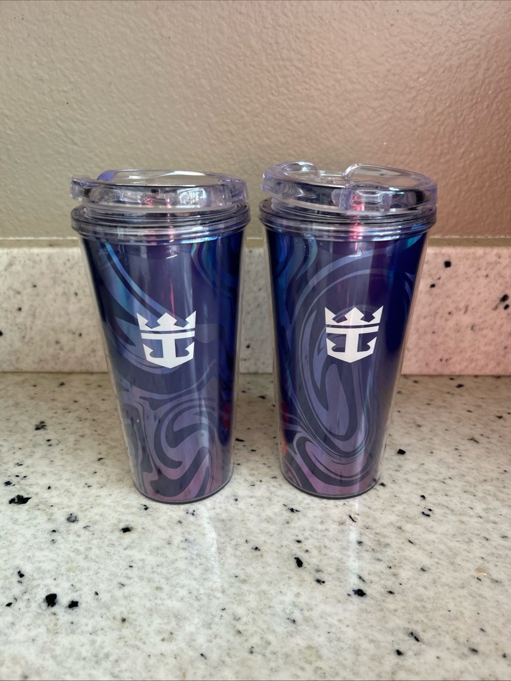 Caribbean Blue-Purple Swirl Insulated Travel Tumblers - Set of 2